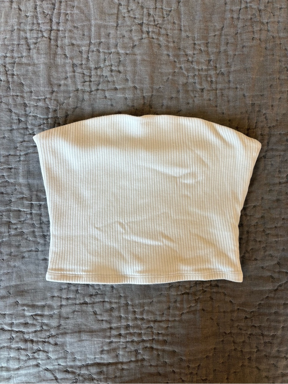 Garage Ribbed Strapless Crop Top in White